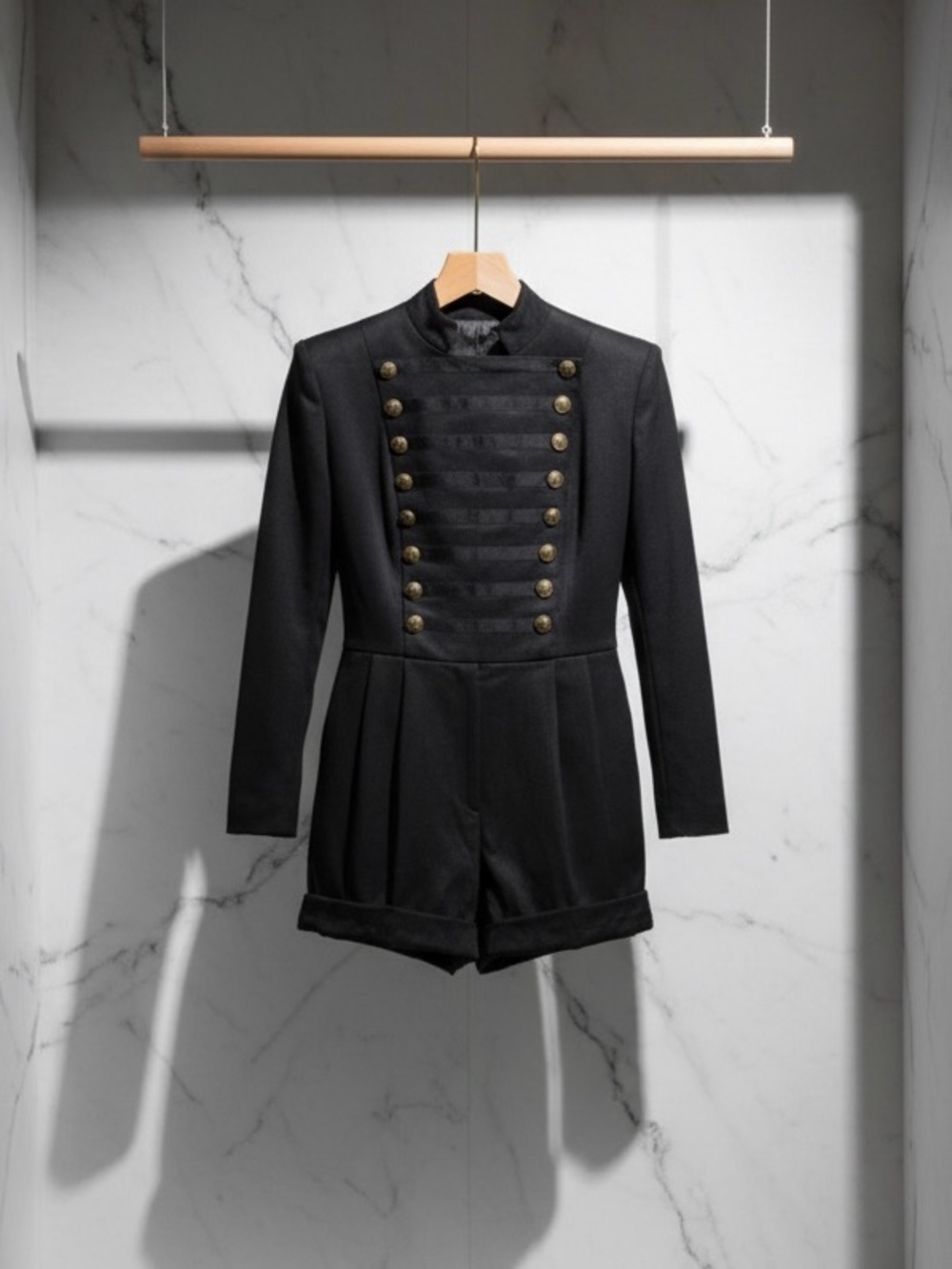 Vintage Military-Style Black Romper (Upcycled / Altered)